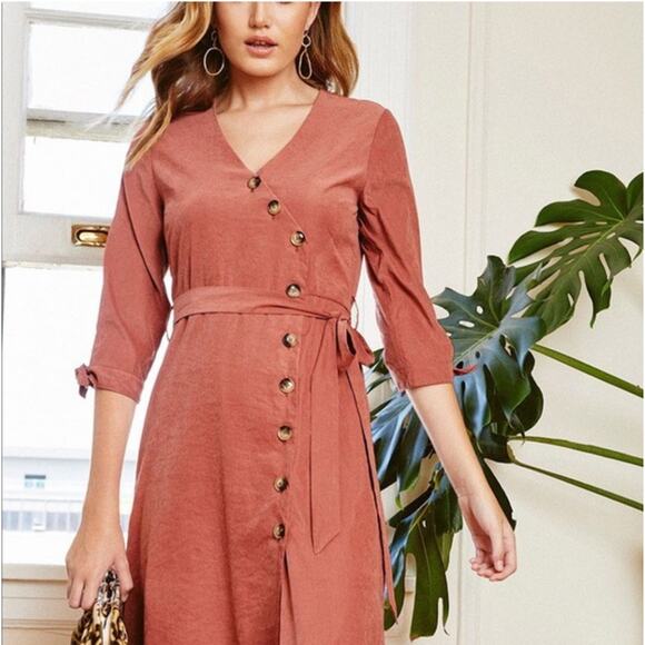 Hayden Women Size Medium V-Neck Shift Dress Button Prairie Cottagecore Boho - Picture 13 of 14